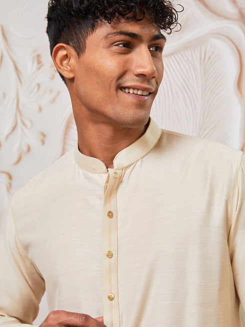 Men's Cream Fine Cotton Satan Kurta Pant Set
